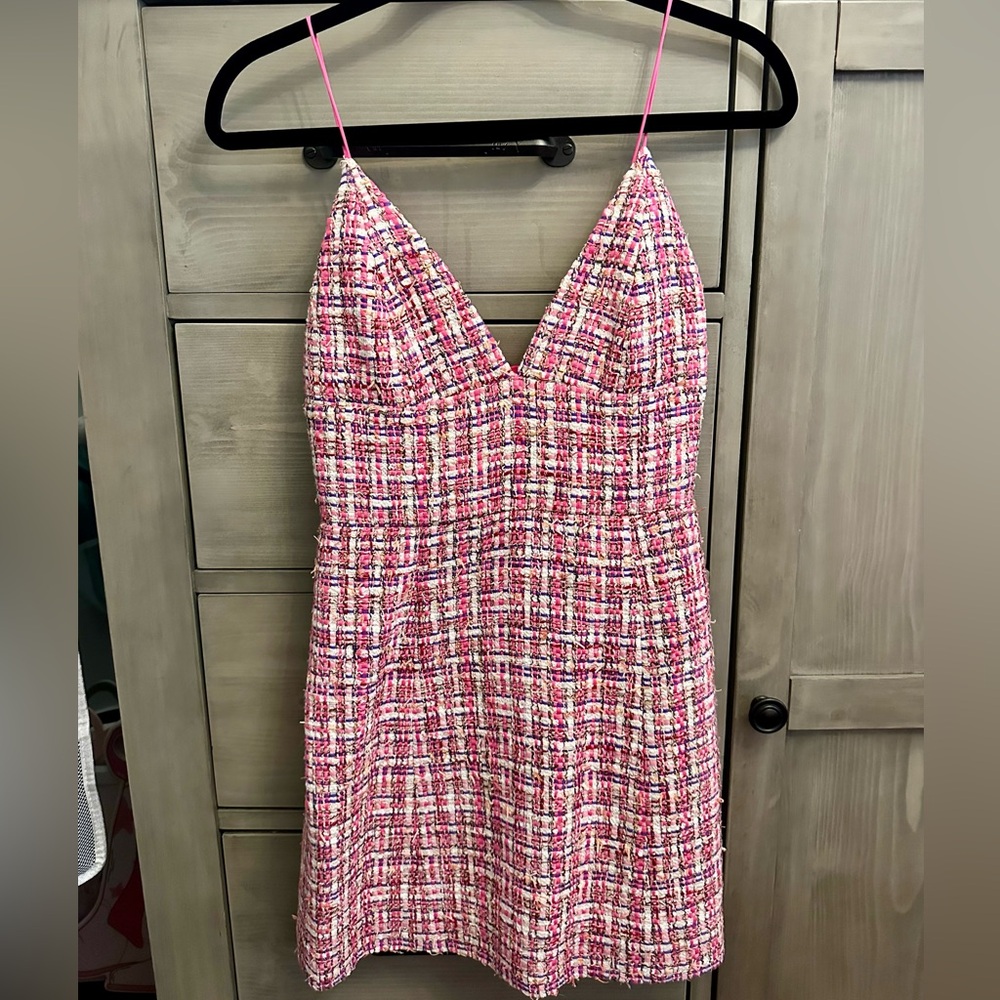 Alice + Olivia Strapless Pink Tweed Dress